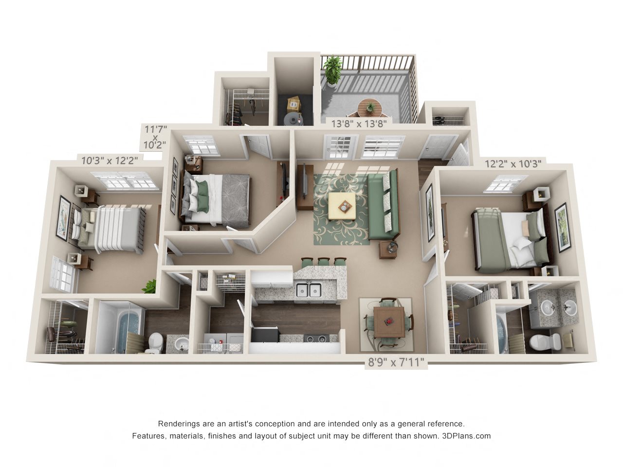Three bedroom, two bath apartment in Savannah